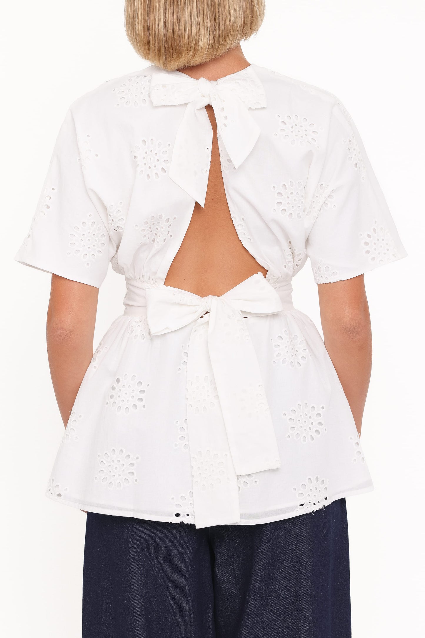 Carmel Tie Back Tunic Top - White Embroidery