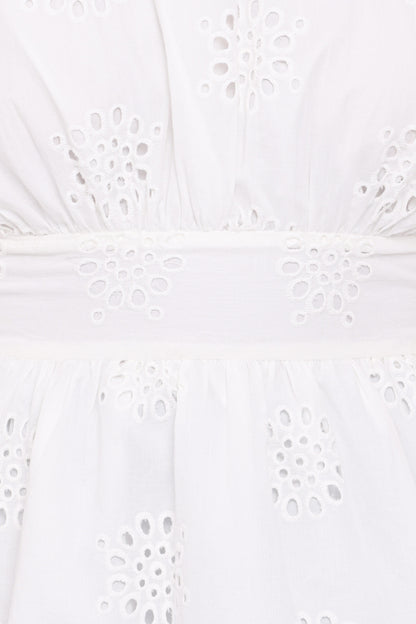 Carmel Tie Back Tunic Top - White Embroidery