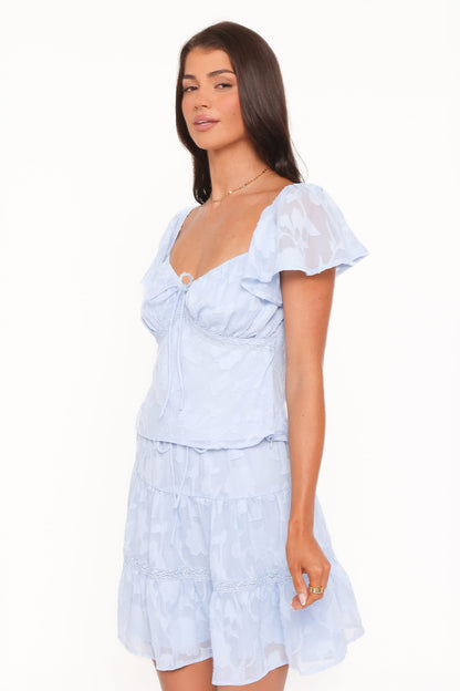 Clodagh Textured Flutter Top - Powder Blue
