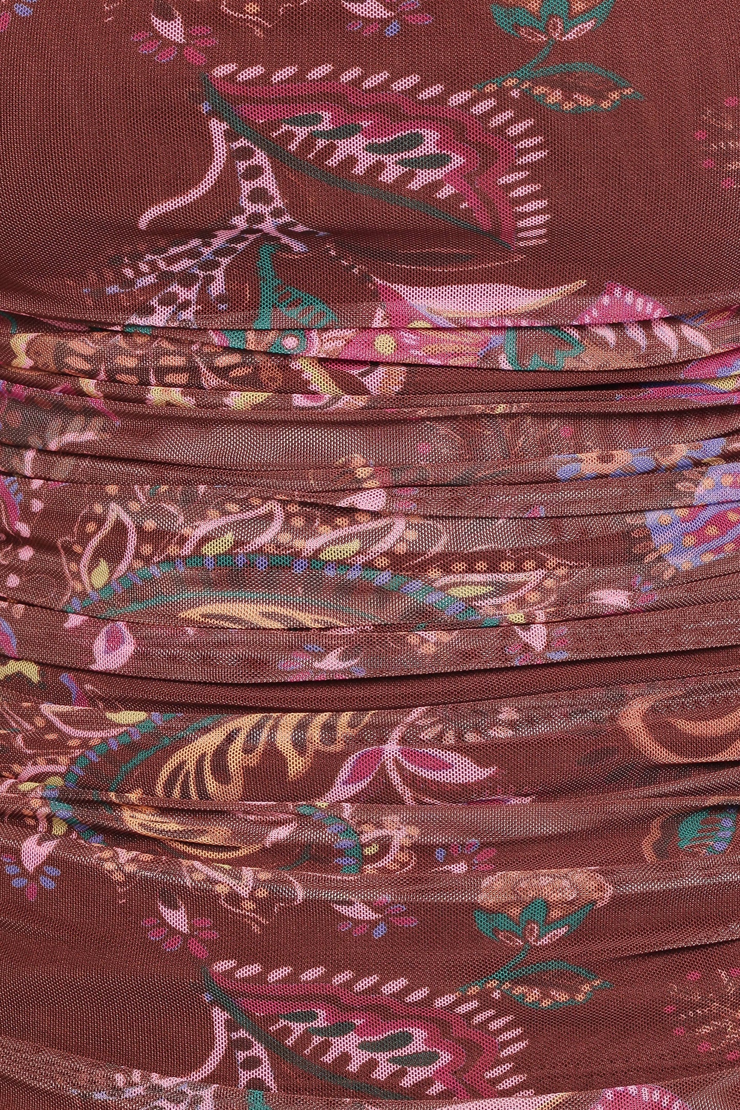 Elfrida Off Shoulder Mesh Top - Brown Floral