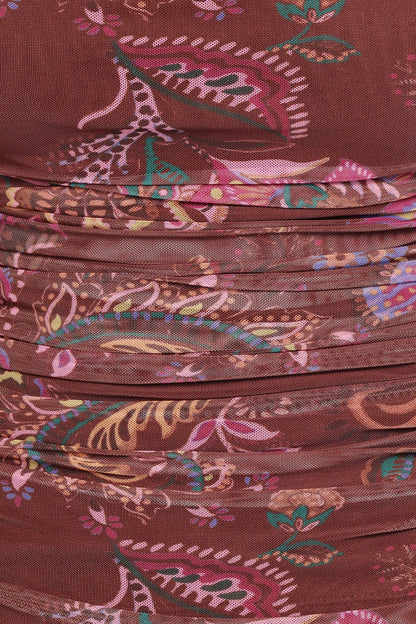 Elfrida Off Shoulder Mesh Top - Brown Floral