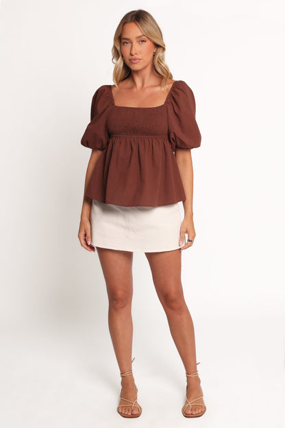 Jemima Puff Sleeve Top - Chocolate