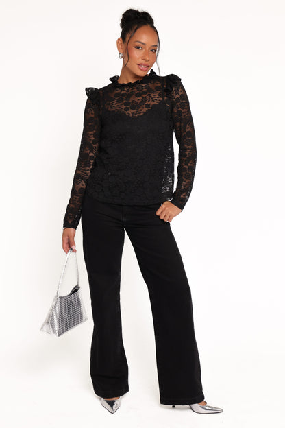 Lettie Lace Ruffle Top - Black
