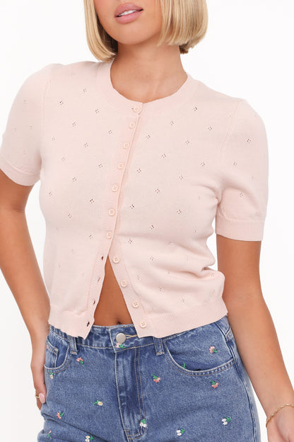 Monae Pointelle Button Up Top - Pink