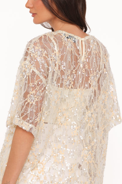 Yonder Sheer Lace Tee Top - Pale Yellow