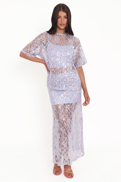 Yonder Sheer Lace Tee Top - Purple
