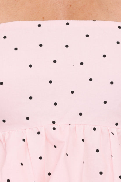 Yvanna Bubble Hem Top - Pink Dot
