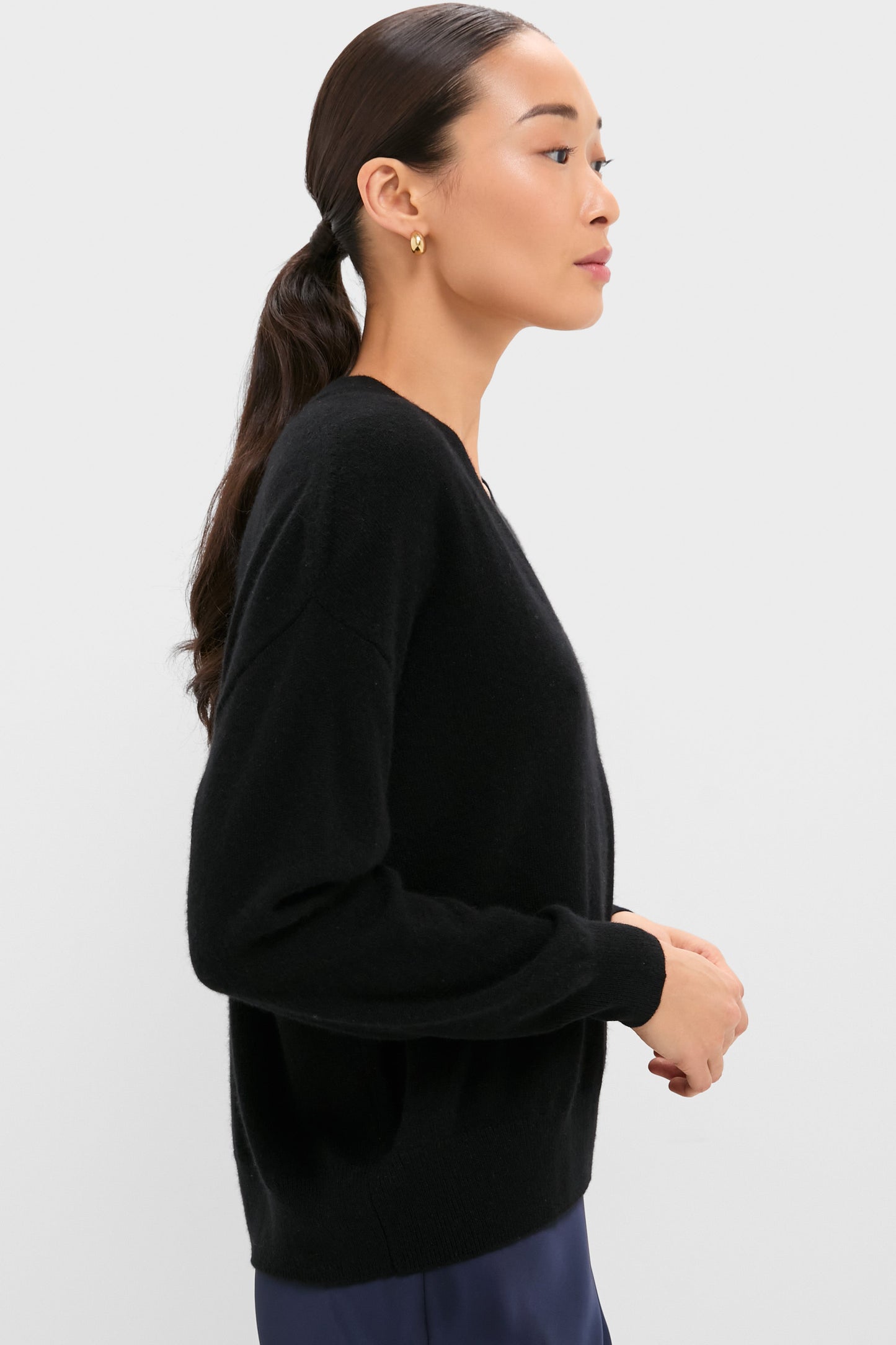 Black Emma Cashmere Boyfriend V-Neck Sweater