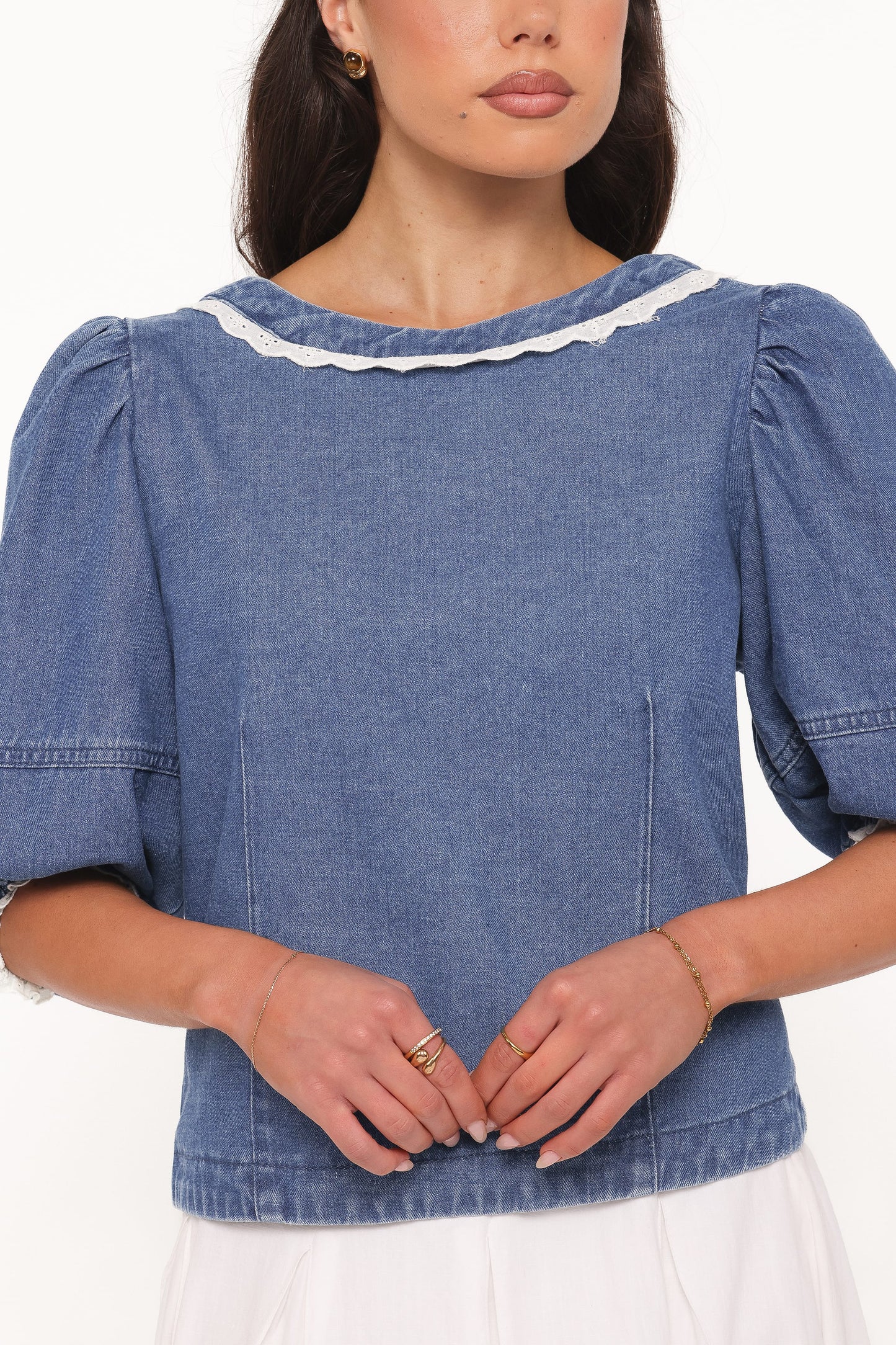 Merli Denim Open Back Top - Blue Medium Wash