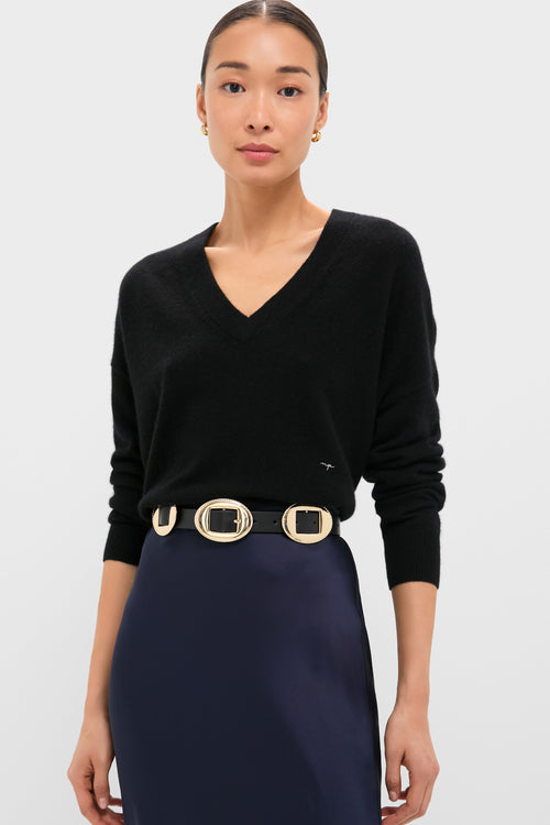 Black Emma Cashmere Boyfriend V-Neck Sweater