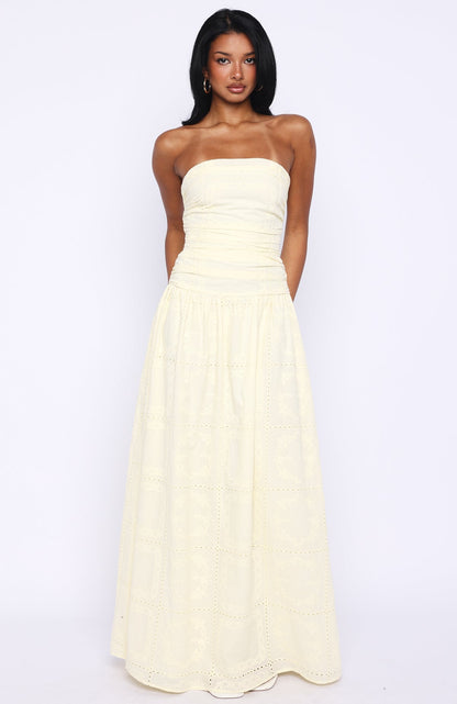 Bittersweet Babe Strapless Broderie Maxi Dress Butter