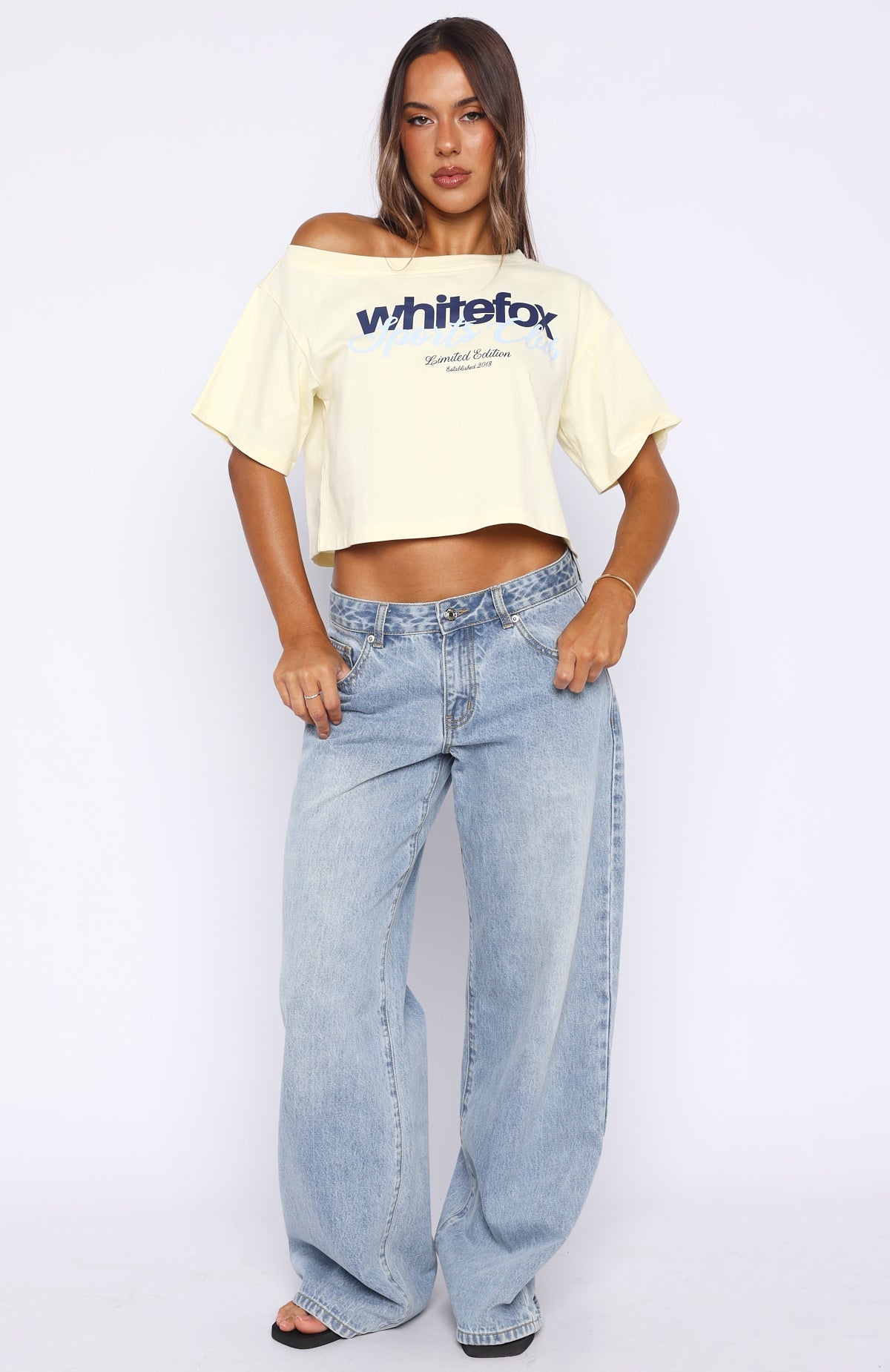 I've Got That Feeling Boxy Off Shoulder Tee Lemon