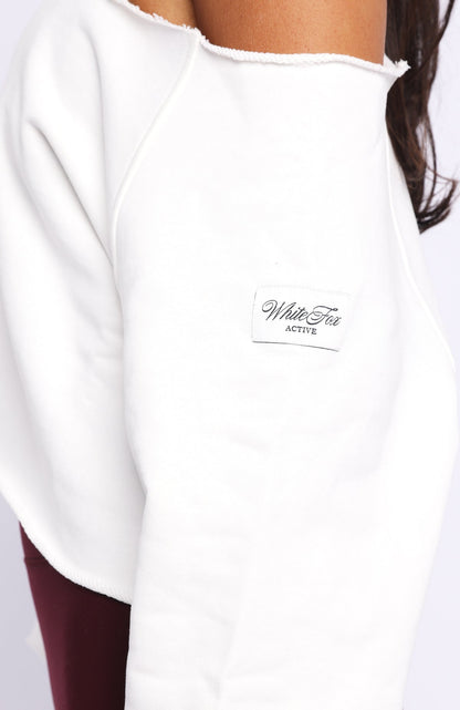 Keep It Rolling Cropped Off Shoulder Sweater Off White