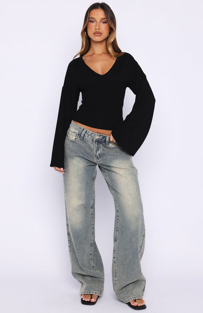 Nobody's Watching Long Sleeve Top Black