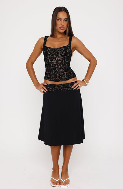 Promise Kept Lace Midi Skirt Black