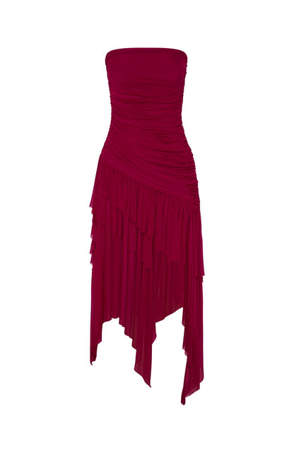 Venetian Dreams Strapless Midi Dress Dragonfruit