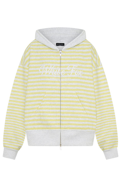 Verano Sixteen Maria Boxy Zip Front Hoodie Grey Marle/Lemon Stripe