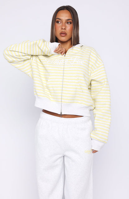 Verano Sixteen Maria Boxy Zip Front Hoodie Grey Marle/Lemon Stripe