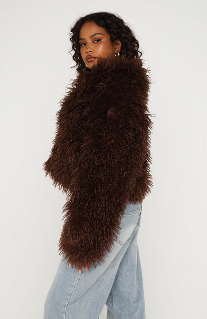 Weekend Away Faux Fur Jacket Chocolate