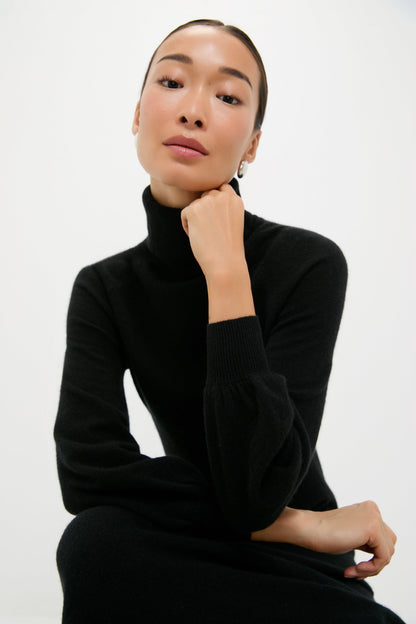 Black Cashmere Turtleneck Maxi Dress