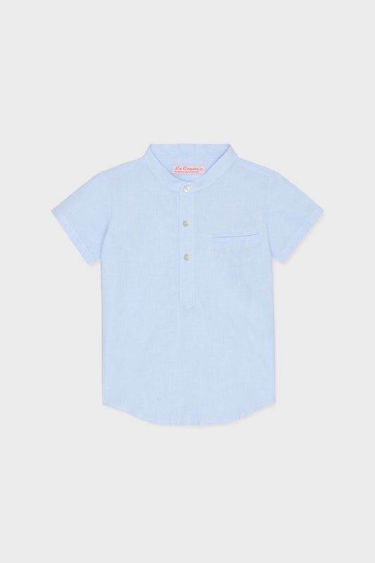 Blue Stripe Arcos Linen Mix Short Sleeve Shirt